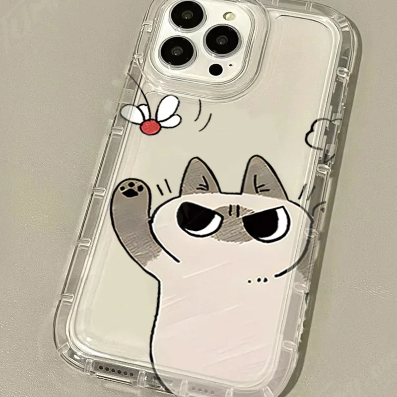 Siamese Cat Cartoon Flower Protective Phone Case