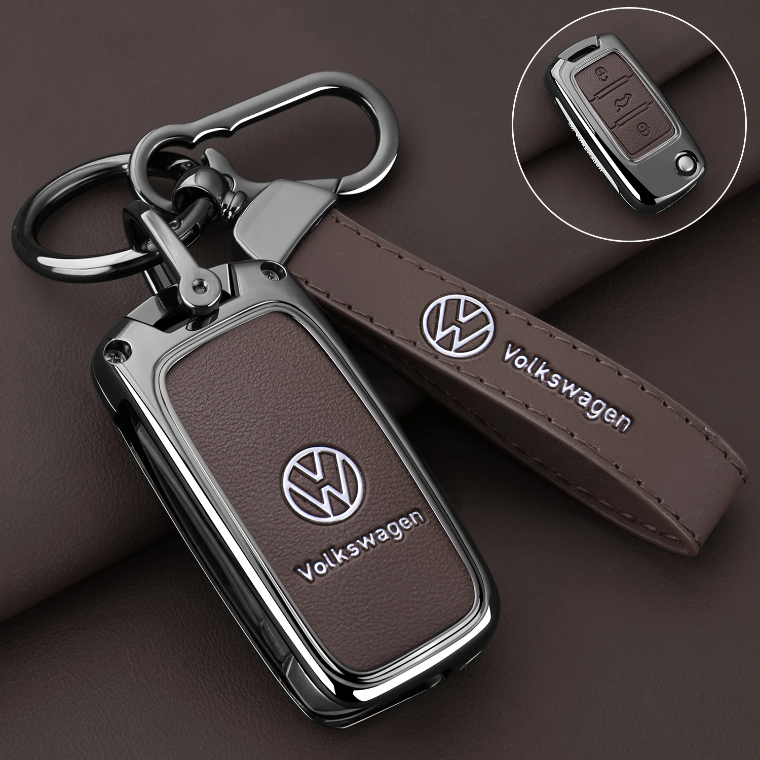 Key Case Cover Key Case Car Key Shell Metal Leather Car Key Case Cover Shell Keychain VW Volkswagen Polo Tiguan Passat Golf Jetta Lavida Skoda Octavia Accessories