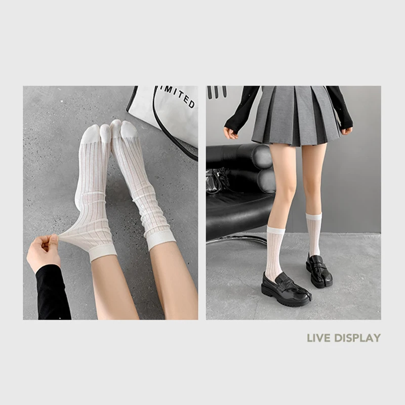 Hochwertige Damen-Socken mit zwei Zehen, einfarbig, schlichte Farbe, bequeme geteilte Zehenpartie, japanische Harajuku-Tabi-Socken. – Detail 17