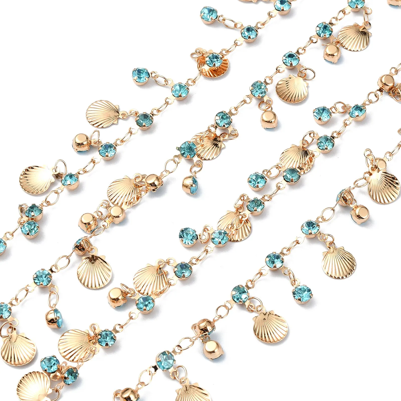 Panda hall 5m goldene Farbe Messings chmuck machen Kette baumeln Muschel Strass Charms mit Spule für DIY Schmuck zubehör – Detail 8