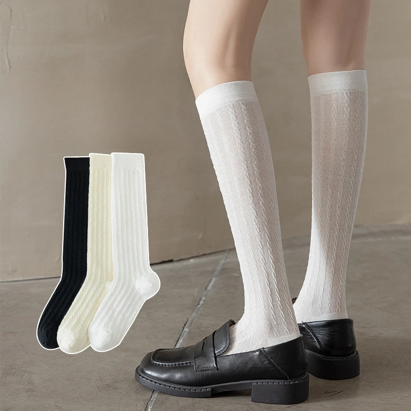 

Lolita Girls Stockings Women Japanese Style Solid Color Black White Long Socks College Style School Students Knee Socks Stocking