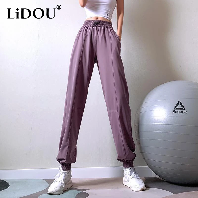 2023 Summer New Fashion Solid Color Elastic Waist Pockets Cargo Pants Women Loose Casual Street Motion All-match Sweat Pants