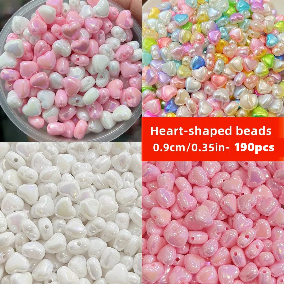 9mm 190pcs 혼합 및 핑크 화이트 AB 컬러 복숭아 하트 아크릴 비즈 DIY..
