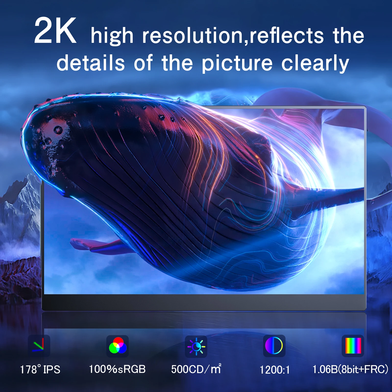 Uperfect 2K ޴ , ׷̵  16 10 Ʈ  500 NITS  Ʈ IPS HDR  ɾ ũ  ,  Ŀ ǻ ÷ HDMI Type-C VESA 