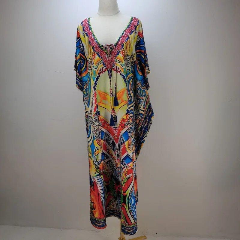 Quick-drying Fabric Sexy Bikini Cover-ups  Long Cardigan Printing Tunic Casual  Elegant Women Clothes Beach Wear Swim Suit Cover