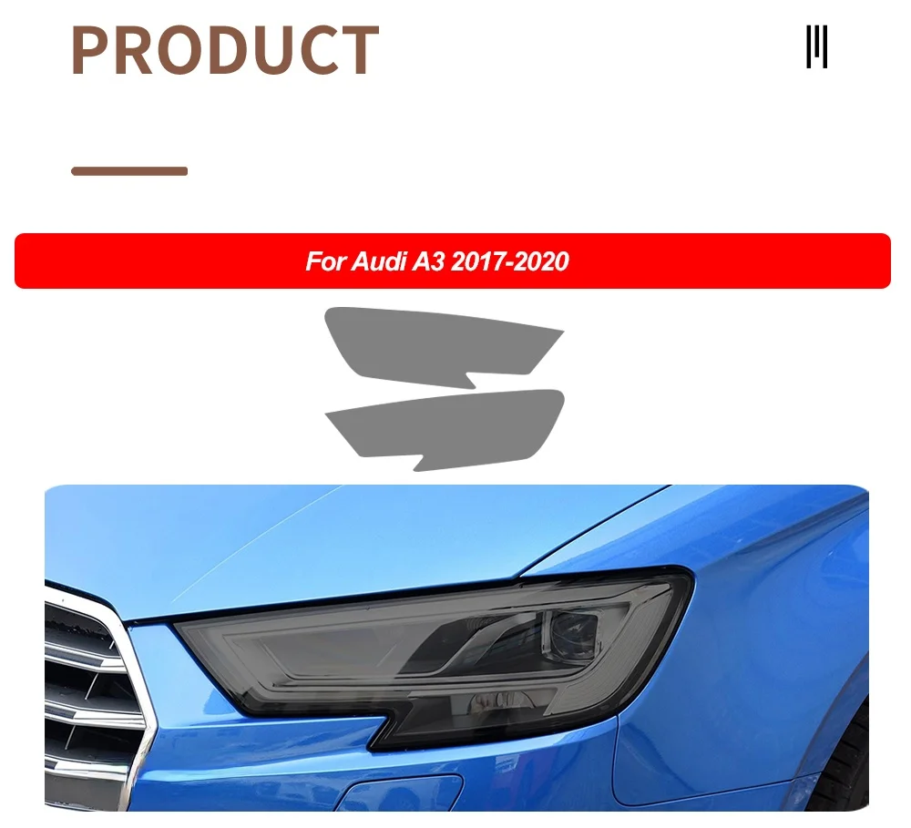 2pcs Black TPU Car Headlight Protector Film Sticker for Audi A4 8V A3 B8 B9 A5 A6 C8 A7 A8 D4 TT E-tron R8