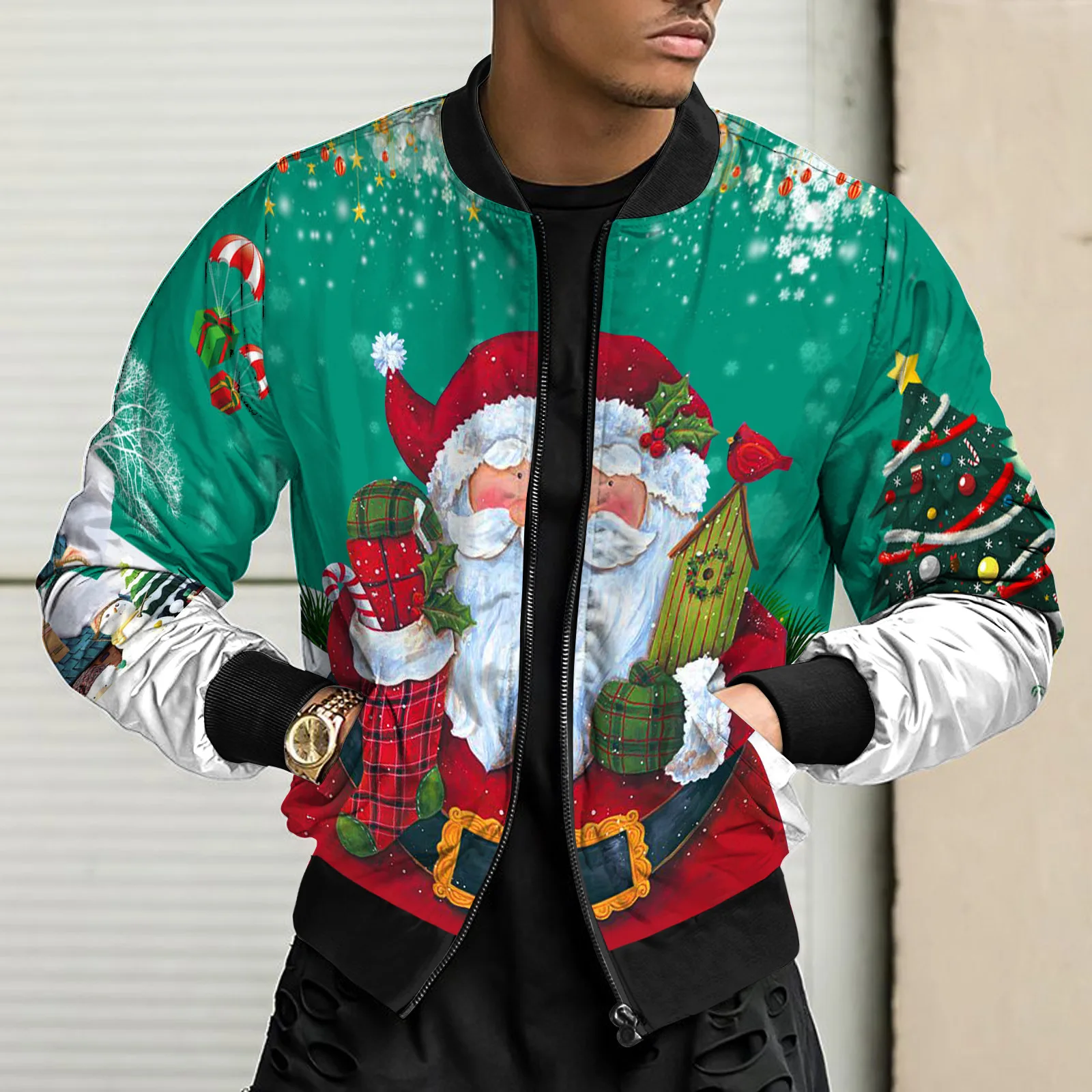 Autumn and winter baseball uniform jacket men's bomber jacket 3D digital clothing thin top casual handsome men's jacket