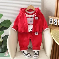 2024 Autumn Winter Kids Clothing Set Boys keep warm Cartoon Hooded Coat Children Toddler Girl Golden velvet Tracksuit Set 0-4Y
