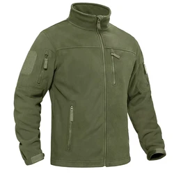 TACVASEN Men's Windproof Fleece Jacket - Soft, Warm, Full Zip Coat with Multiple Zipper Pockets for Hiking and Outdoor Adventures (Green)