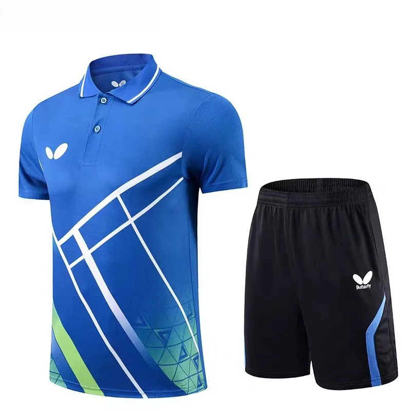 Sport T Shirt Badminton Table Tennis Clothes Set a set of men's and women's table tennis quick drying T-shirt shorts breathable light badminton T-shirt lapel team custom