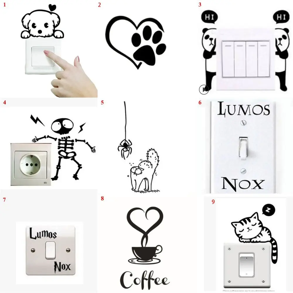 Light Switch Sticker Kids Baby Nursery Room DIY Wall Decoration Cat Cartoon Cat Dog PVC Decal for Children Bedroom Home Decor