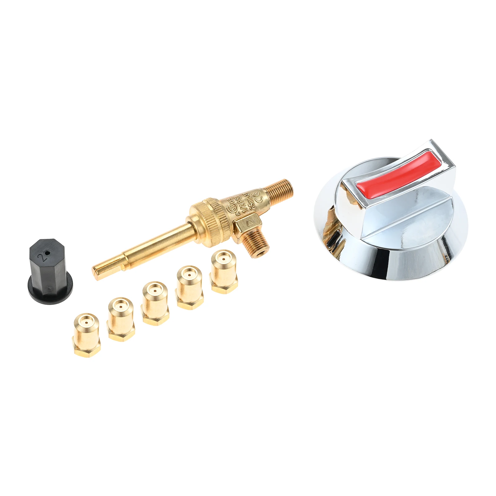 Long Stem Gas Stove Valve with Knob and 5pcs Orifice Pack Kit 0.7mm, 1.2mm, 2.0mm, 2.5mm, 3.2mm Replace for Robertshaw 4626-001
