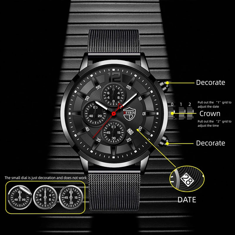 DEYROS Mens Fashion Minimalist Watches Men Business Casual Quartz Watch Simple Male Stainless Steel Mesh Band Clock Reloj Hombre - Image 2