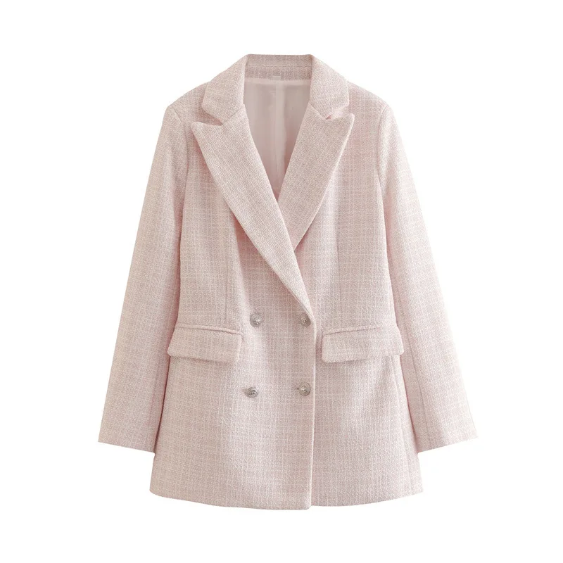 Temperament Commuter Ladies Style Textured Blazer for Fall/Winter 2024 New Women's Slim and Thin Double-breasted Lapel Top