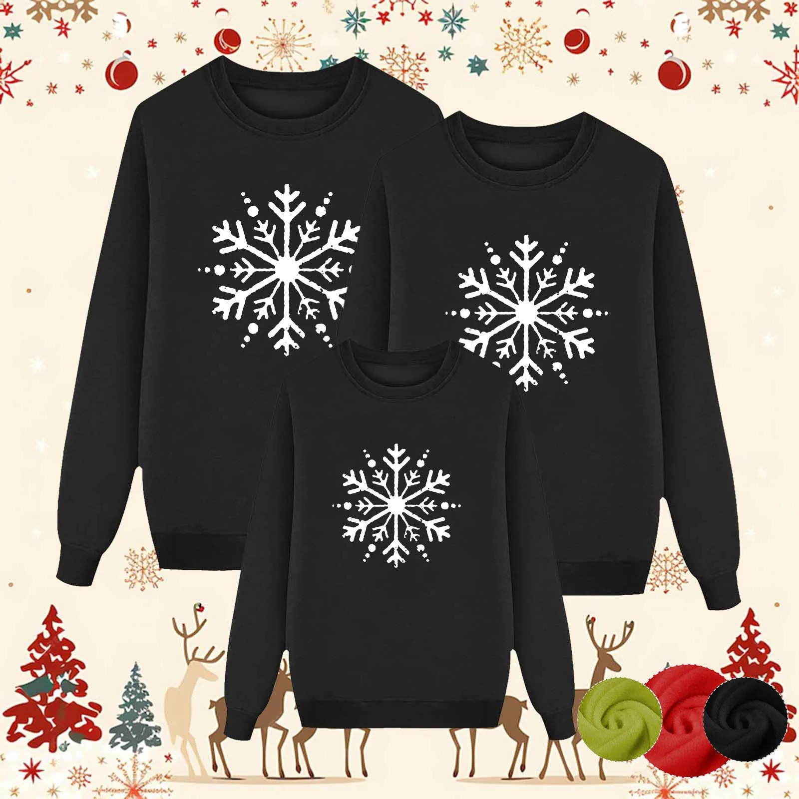thumbnail image 2 of Sudadera con capucha con estampado de copos de nieve navideños de otoño para combinar con atuendos familiares, sudaderas holgadas para padres e hijos, 2 of 5