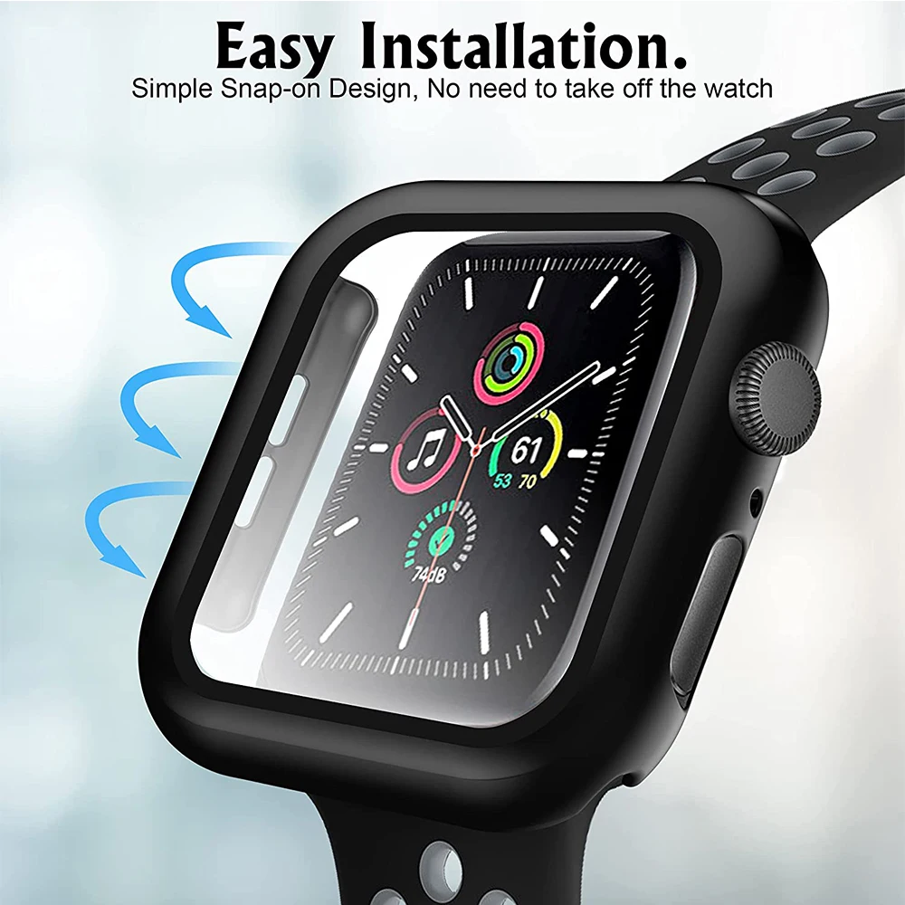 Glass+Watch Cover for Apple Watch Case 41mm 45mm 40mm 44mm 42mm 38mm Matte Bumper+Screen Protector for Iwatch SE 7 6 5 4 3 2 1
