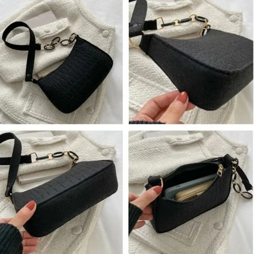 Women's Felt Design Luxury Handbag Women's Fashion Casual Handbag Crescent Shaped Small Square Bag Under The Shoulder Bag - Image 2