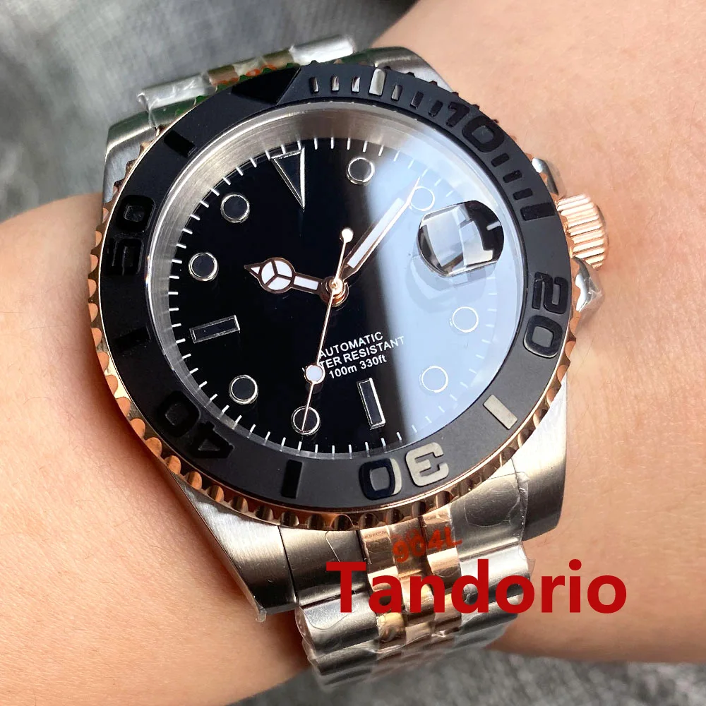 

Bliger 40mm Black Sterile Dial NH35A Mechanical Automatic Men Watch Sapphire Crystal Date Ceramic Bezel Two Tone Jubilee Strap