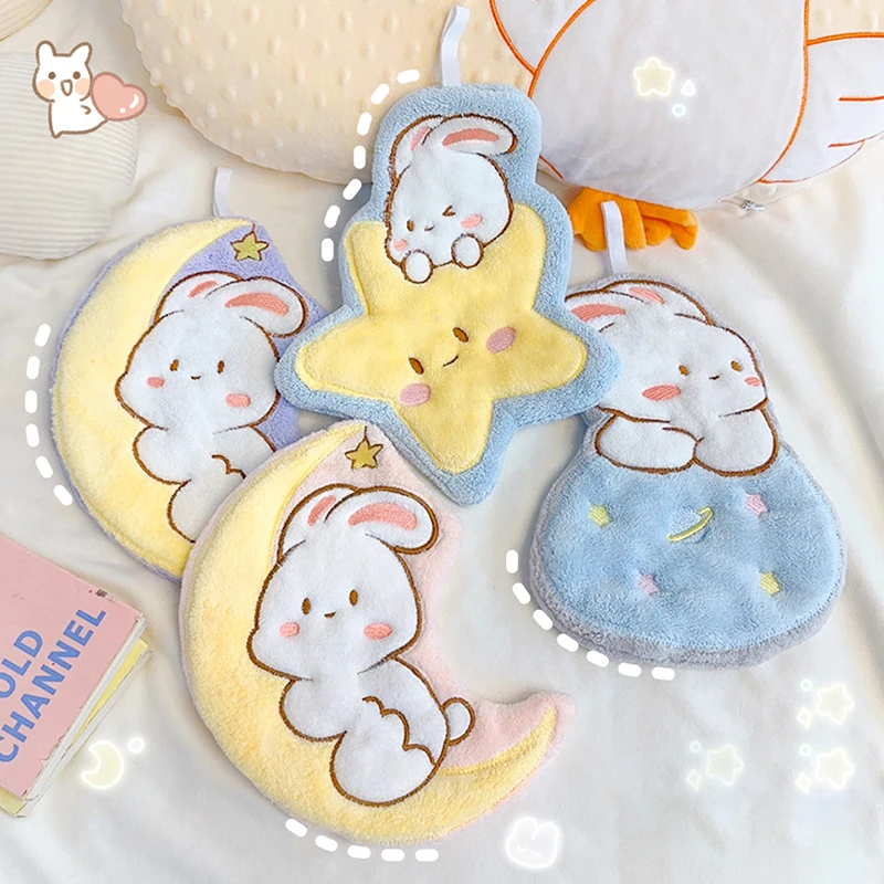 Kawaii Hand Towel Soft Cartoon Washcloth Kitchen Hanging Absorbent Towels Bathroom Accessories Home Decoration Supplies 타올