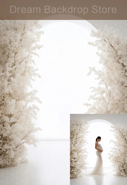 흰색 꽃무늬 아치형 사진 배경, 조명 꽃무늬 성인 생일, 임산부 초상화 장식 배경, 사진 스튜디오 소품