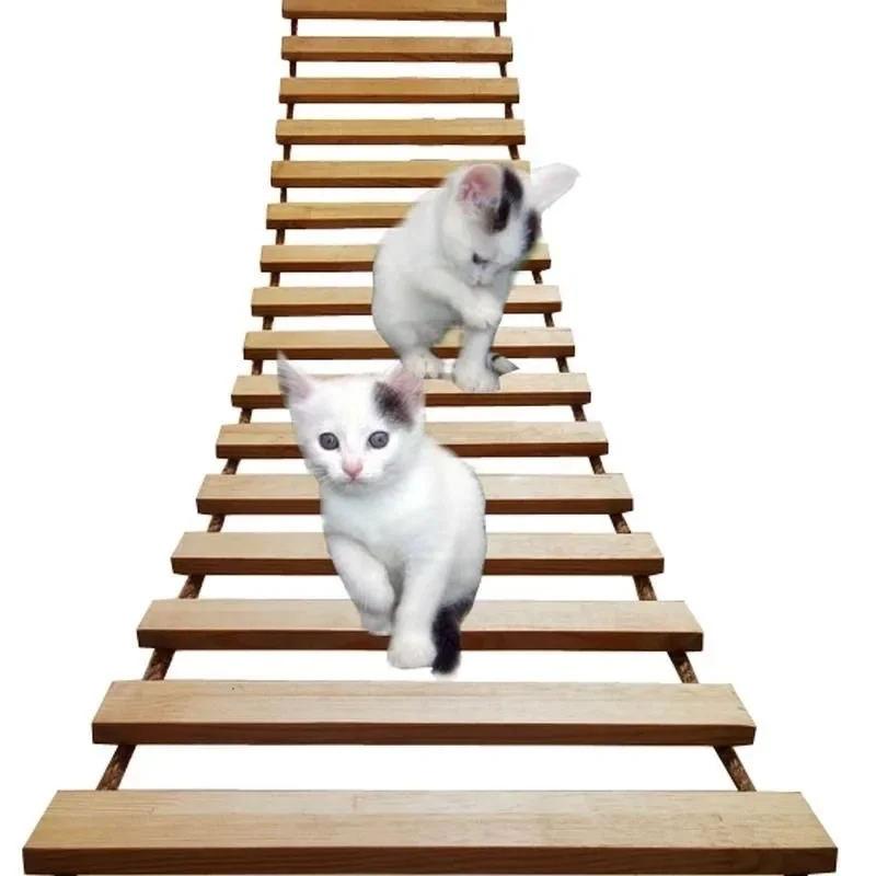 Wall-Mounted Cat Activity Center - Wooden Sisal Scratcher & Climbing Bridge with Rope Steps and Ladder