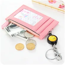 

Retractable 4 Bits Card Holder Solid PU Leather Bank Bus Work Cards Cover Badge Case Credit Card Holders with Zipper Coin Purse