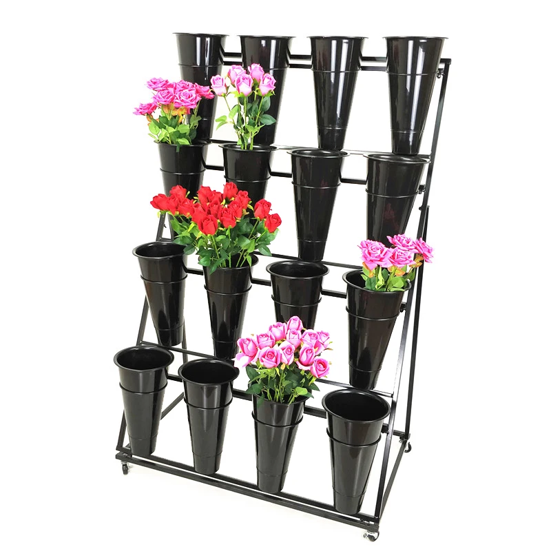 Fresh Flower Shop Metal Stand Movable Iron Multi-layer Flower Display Rack Bucket Rack Balcony Decorations Plant Stand