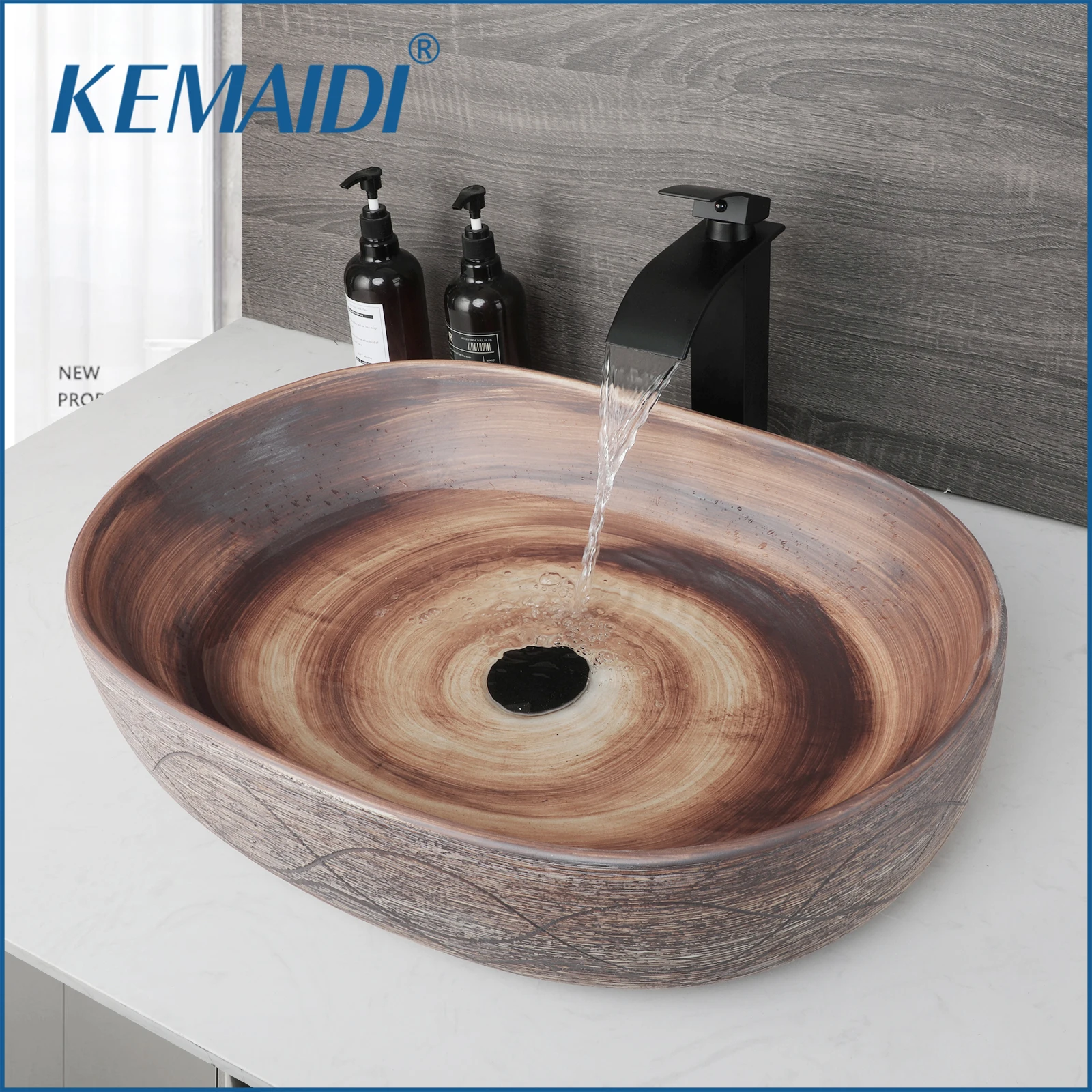 

KEMAIDI Vessel Sink Oval, 23'' Bathroom Sink Above Counter Porcelain Ceramic Vessel Sink Bathroom Vessel Vanity Sink Art Basin