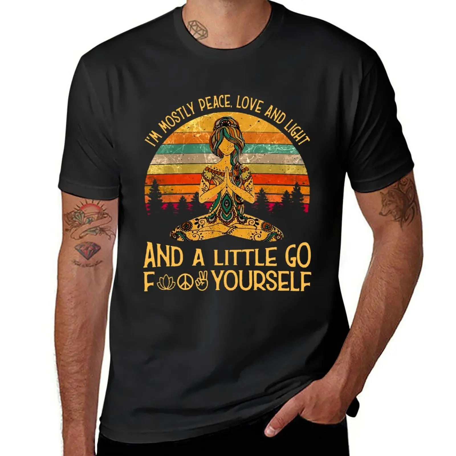 

New Yoga Tattoo Women - I'm Mostly Peace Love And Light T-Shirt custom t shirt sweat shirt blank t shirts mens workout shirts