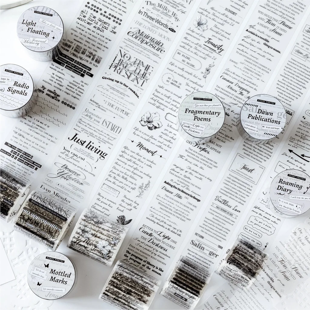 Journamm 30mm/40mm*2m PET Scrapbook Tape English Letters Junk Journal DIY Scrapbooking School Supplies Collage Stationery Tapes
