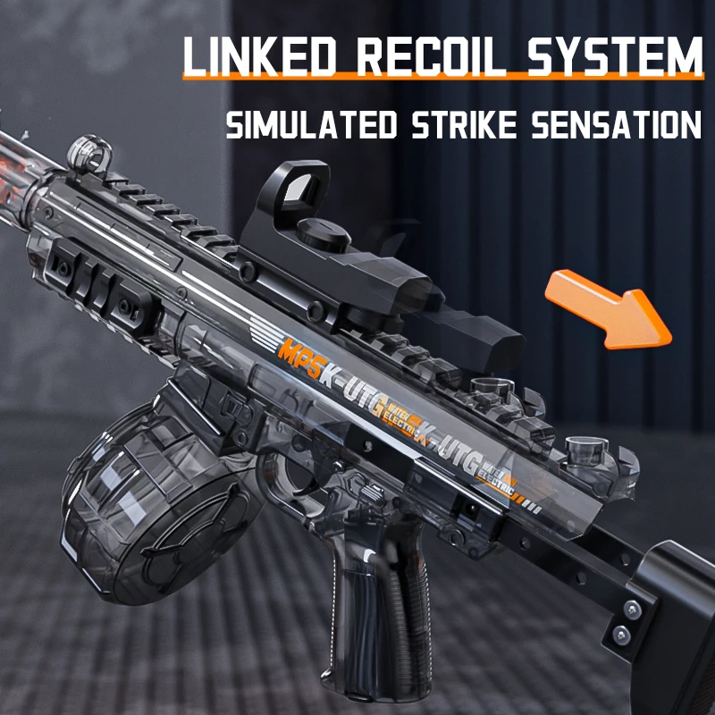 MP5K 어린이용 자동 물총, 접이식 스톡 연결 리코일 메커니즘 전동 물총, 어린이 여름 야외 장난감