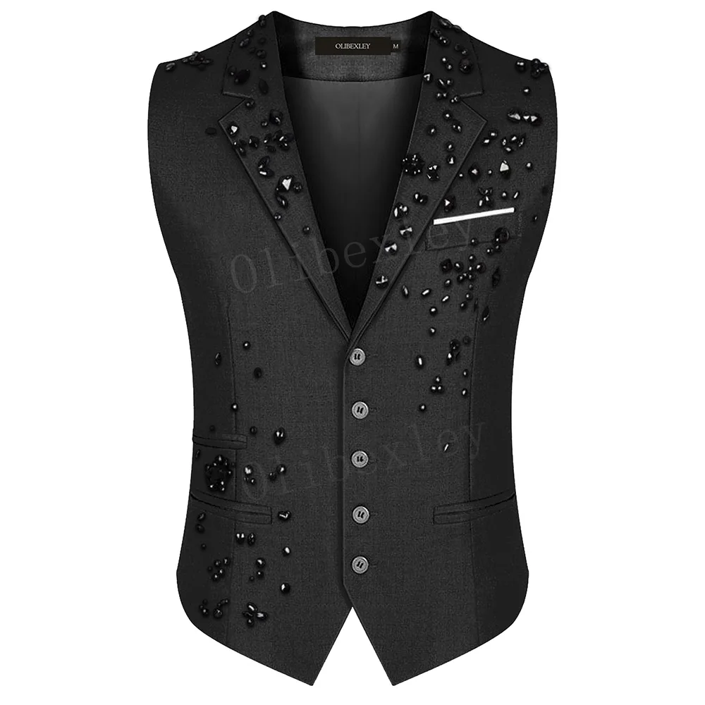 Olibexley V01 Men's Suit Vest for Men Slim Fit Formal Business Waistcoat Tuxedo V-Ncek Solid Vest for Wedding 2