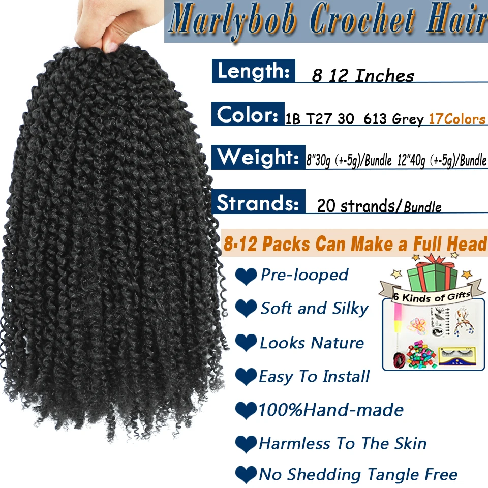 Kinky Curl Crochet Hair 8 12 Inch Marlybob Jerry Curl Natural Synthetic Afro Curly Short Passion Twist Marlybob Crochet Braids 2