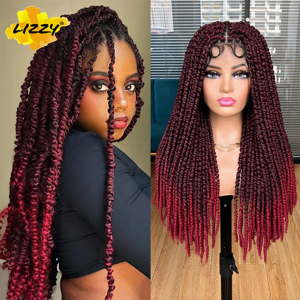 Passion Twist Hair Water Wave Braiding Hair Synthetic Full Lace Front Wig Butterfly Style Crochet Braided Wigs For Black Women