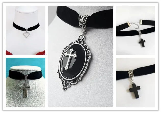 

Vintage Gothic Vampire Cross Velvet Necklace Jewelry
