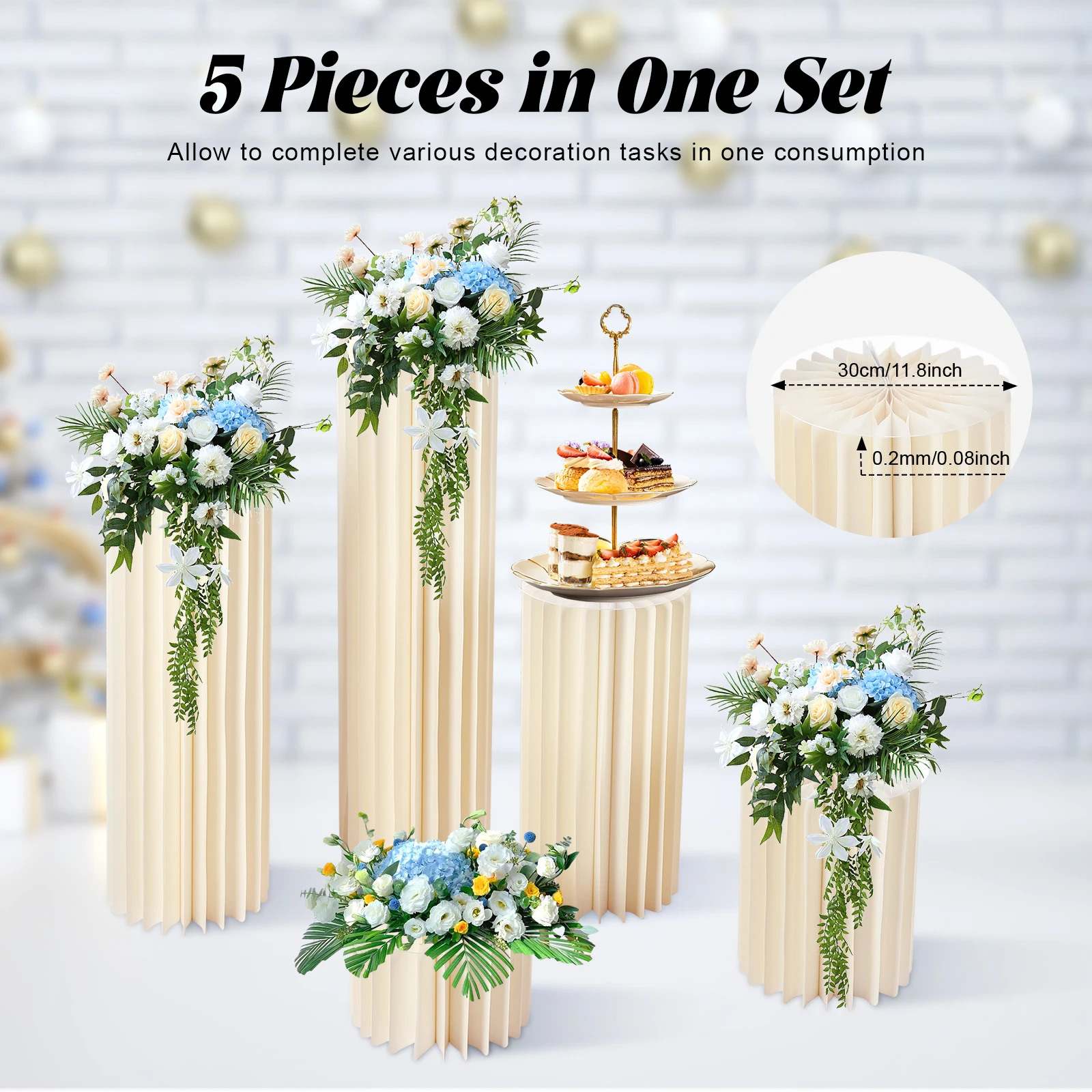 Foldable Paper Columns Display Pedestals Stands 5pcs Wedding Centerpieces Cardboard Vases Flower Vase Flowers Stand 1
