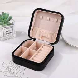 Compact Leather Jewelry Travel Organizer - Portable Mini Storage Case for Earrings, Necklaces, and Rings (Black)