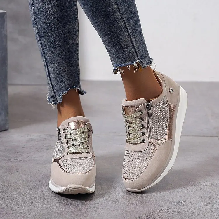 

Shoes Women 2023 Autumn Fashion Plus Size Shoes Women Lace Up Rhinestone Platform Shoes Women Casual Sport Shoes Zapatos Mujer