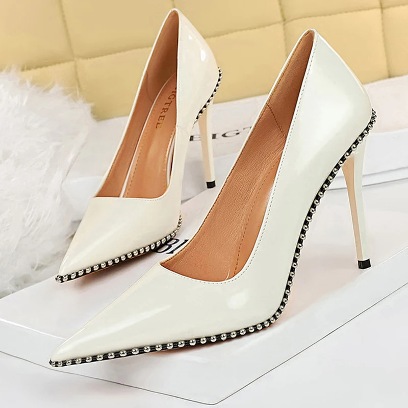 BIGTREE Shoes Rivet Woman Pumps High Heels Stiletto Pu Leather Women Heels Sexy Party Shoes Female Heel Plus Size 43 women high heels