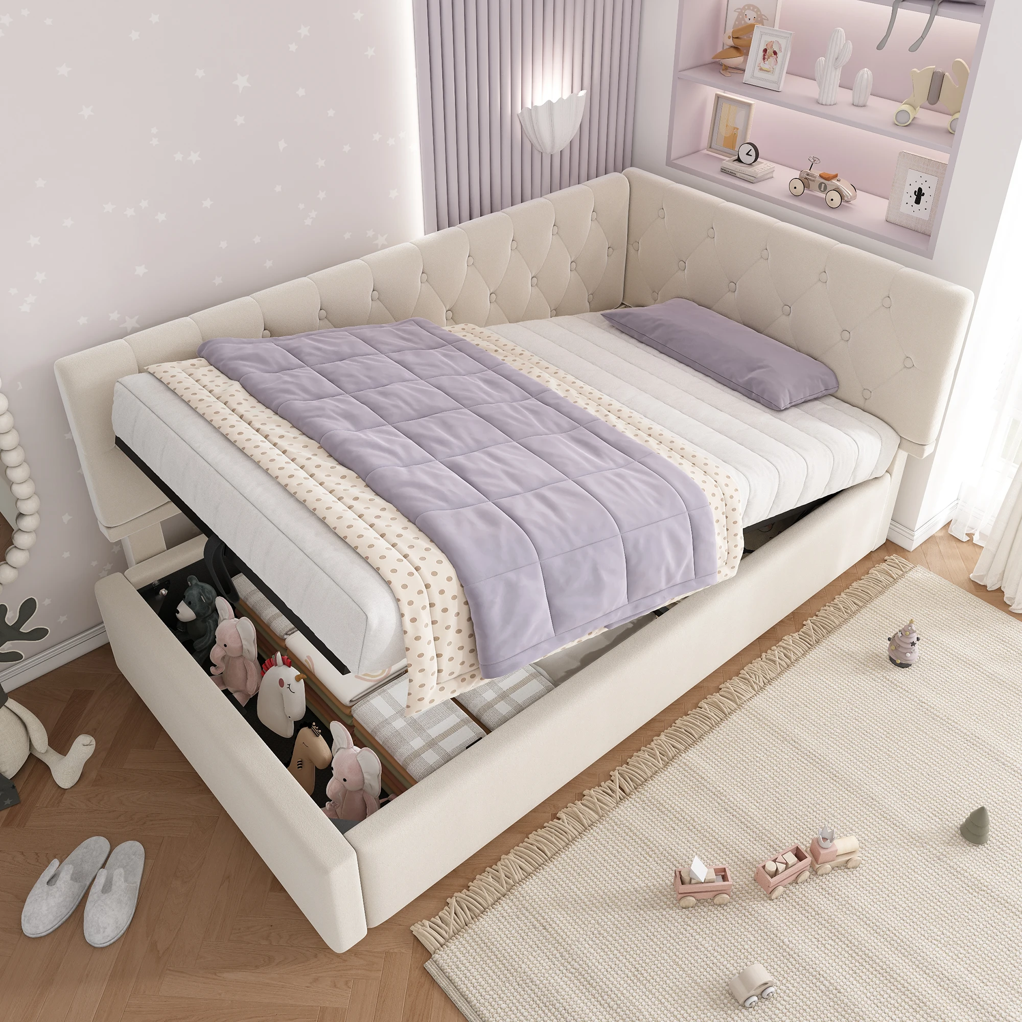 Polsterbett-Tagesbett 90x200cm, Schlafsofa mit hydraulischem Stauraum, Kinderbett Jugendbett Bettgestell mit Lattenrost aus Holz – Detail 11