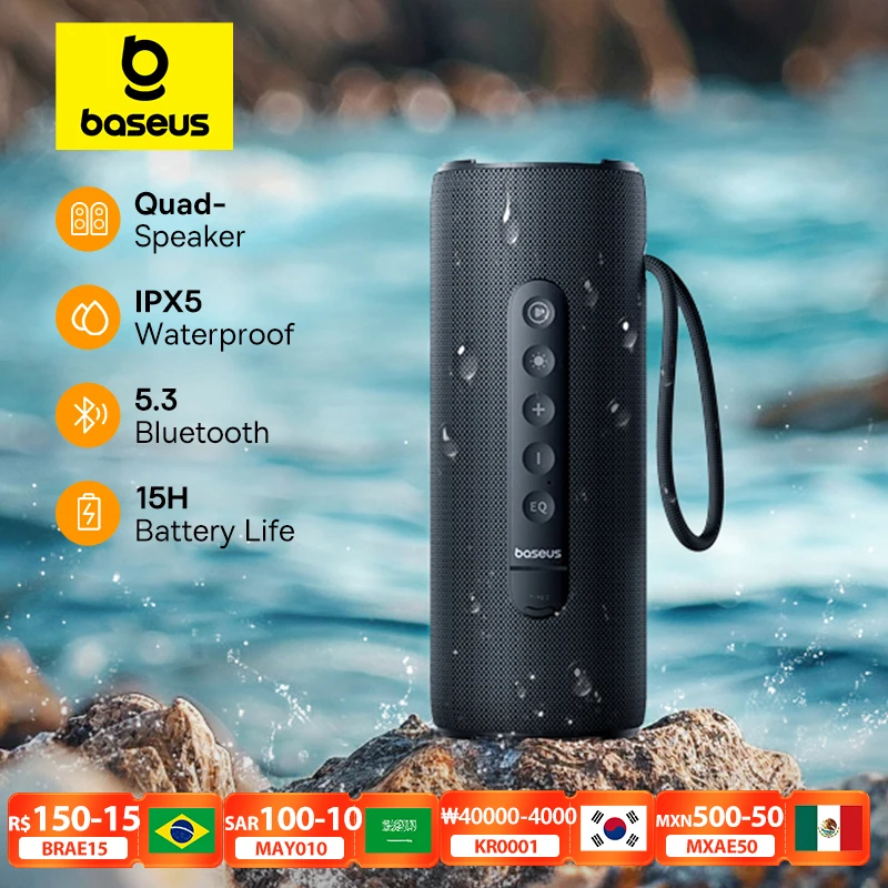 

Baseus AeQur VO20 Portable Camping Speaker Bluetooth 5.3 Bass Sound box 15-Hour Playtime Wireless Mini Outdoor Speakers IPX5