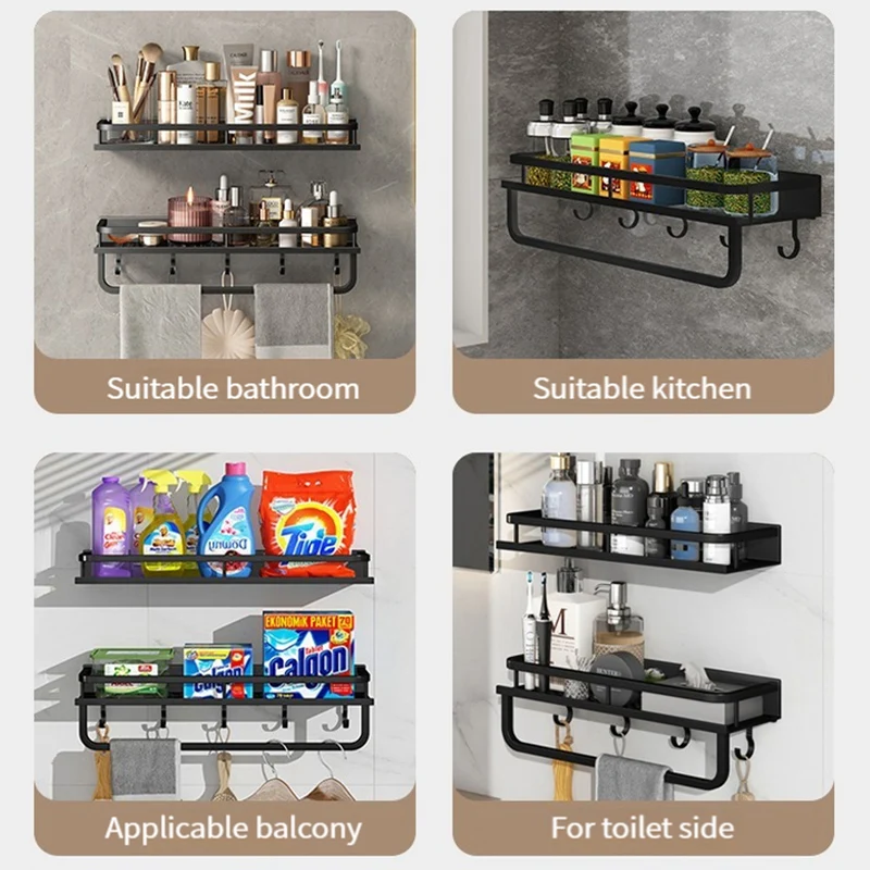 Bathroom rack bathroom shelf toilet space aluminum no drill hanging rack bathroom organizer hang on the wall 2
