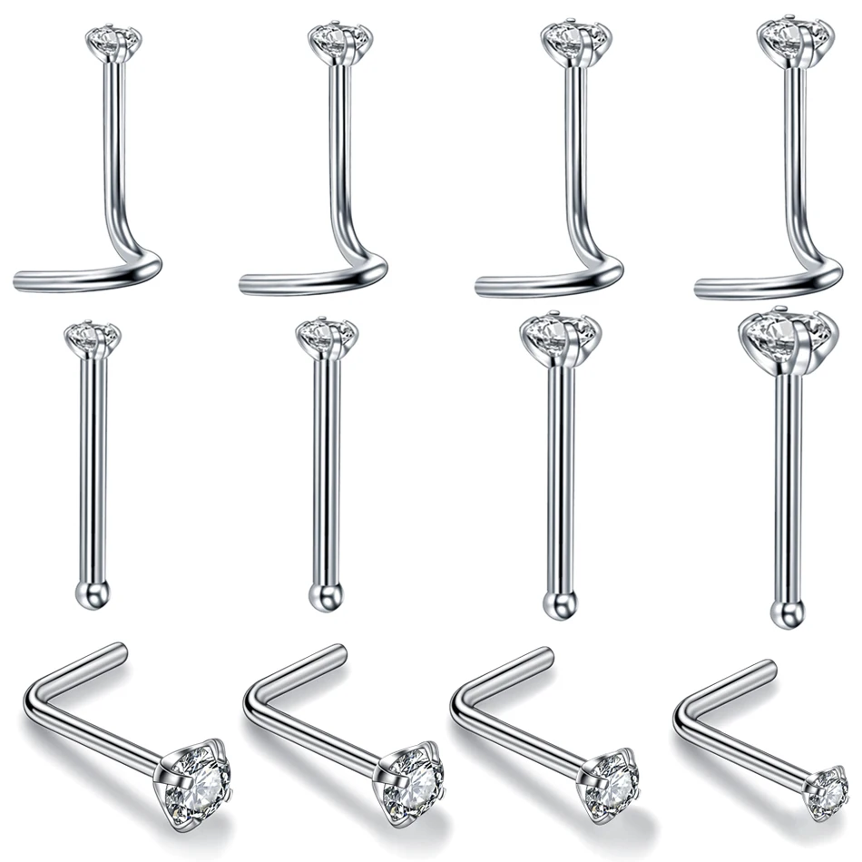 Wkoud 1Pc 20G 1.5/2/2.5/3Mm Zircone Gemma Osso Naso Orecchino Piercing Orecchino Colore Puro Anello Al Naso Prong Cz Piercing Al Naso Gioielli 20G