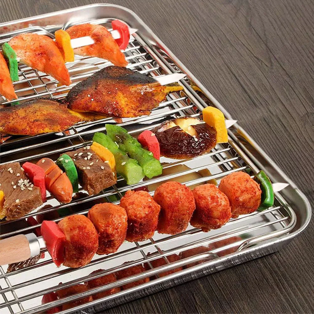 6Pcs Stainless Steel BBQ Skewers Outdoor Grilling Tools