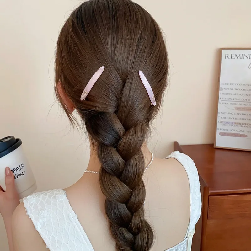 2/6Pcs Verschmieren Acryl Haar Clips für Frauen Vintage Mini Nette Ein-linie Pony Clip Bunte brief Kopfbedeckung Haar Zubehör Set – Detail 8