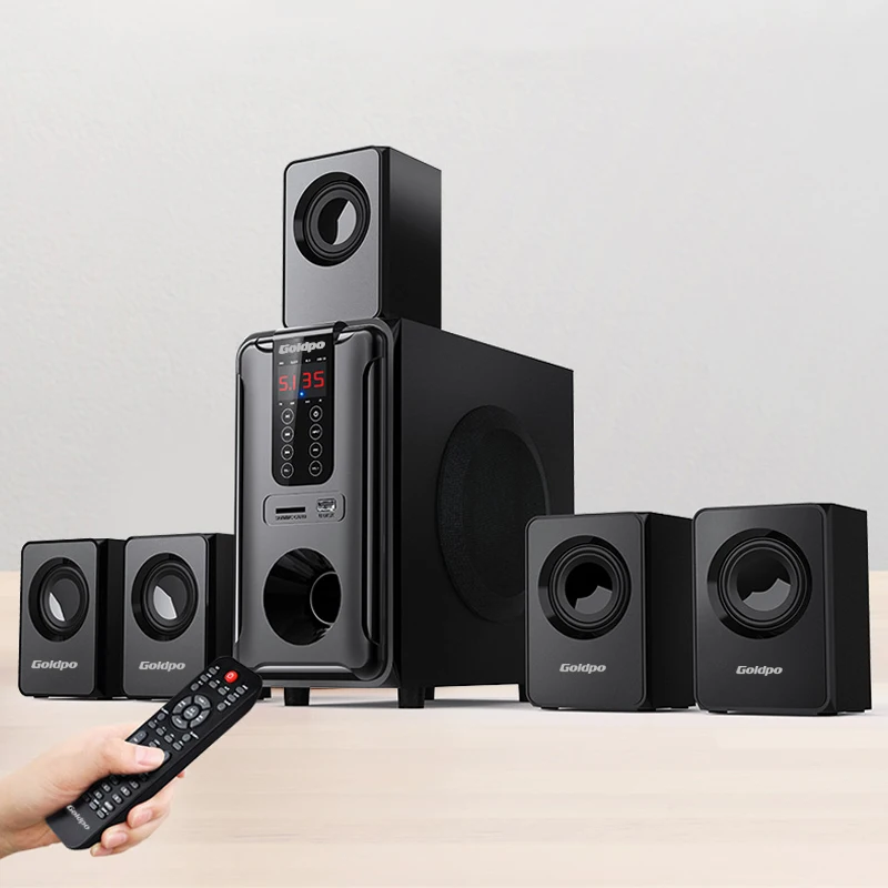 5.1 Intelligent Home Combo Theater Bluetooth Speaker Wooden Subwoofer 3D Surround Sound Memory Play FM Radio with Remote Control