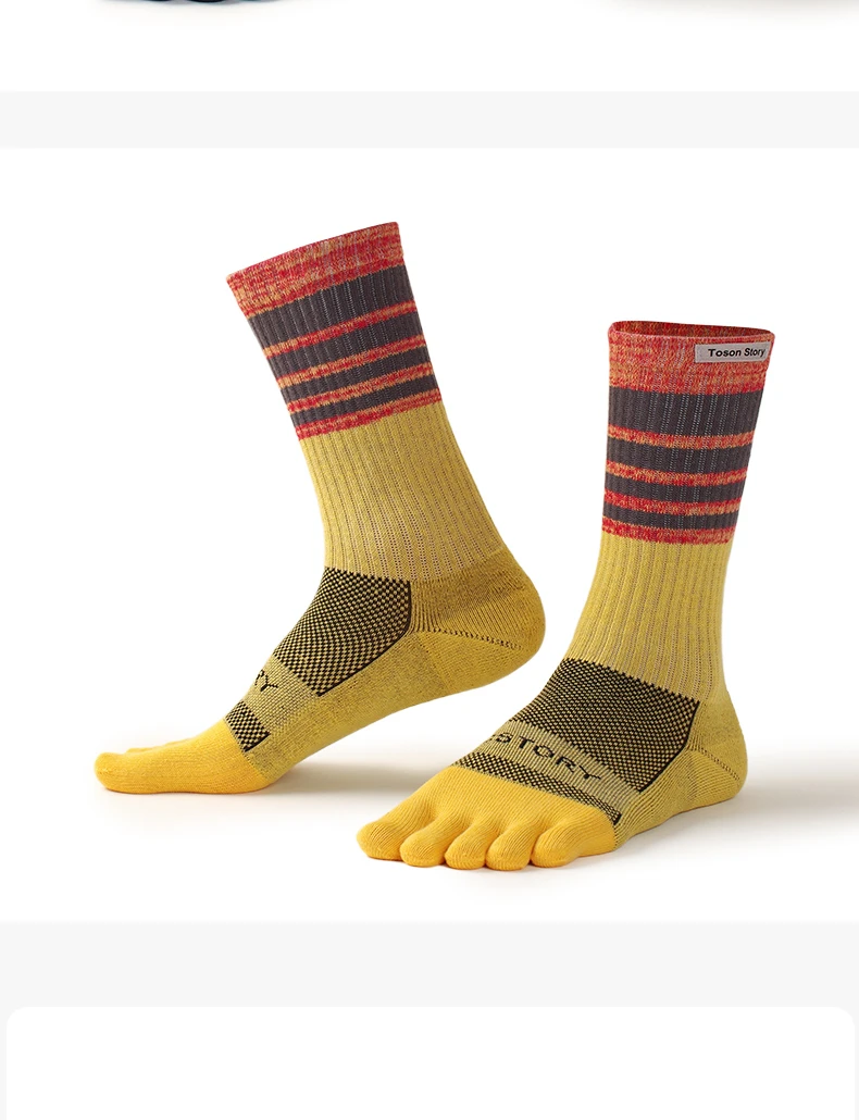 5 Paare/los Baumwolle männer Sport Split Toe Socken Absorbieren Schweiß Verhindern Geruch Herbst Handtuch Basis Terry Lange Röhre Fünf Finger socken – Detail 4