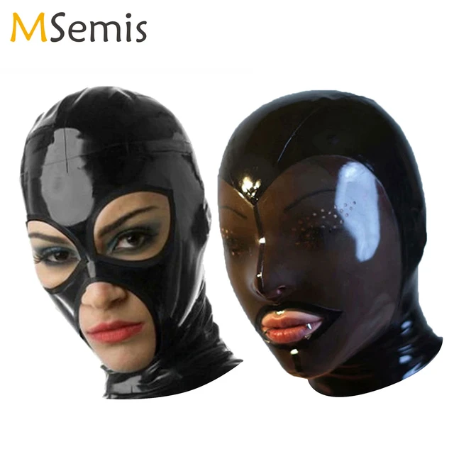 Mens Womens Latex Hood Mask Cosplay Outfit Glossy Rubber Open Eyes Mouth  Headgear Full Face Mask Hood for Couple Games Nightclub - AliExpress