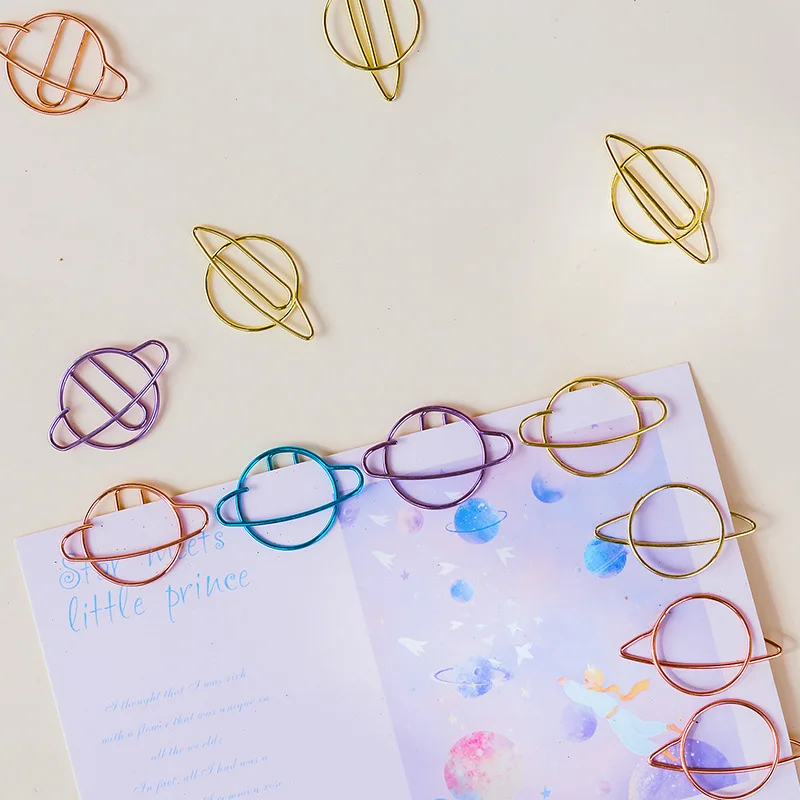 15pcs 다채로운 행성 모양 종이 클립 크리 에이 티브 종이 클립 사무실 장식 메모 클립 장식 학교 용품