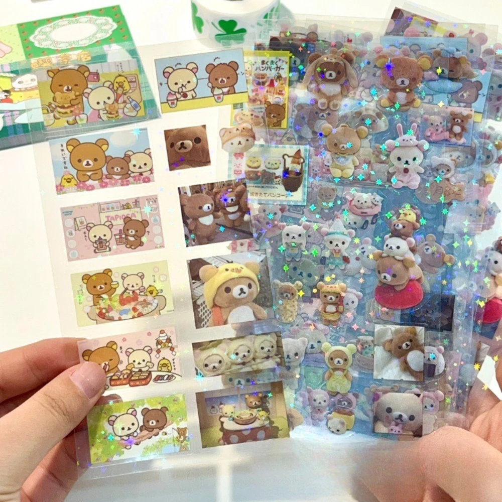 5 Stück Cartoon Niedliche Rilakkuma Aufkleber DIY Stanzform-Aufkleber Anime Handbuch-Material Glänzende Laser-Wasserfeste Aufkleber Kinderspielzeug – Detail 7